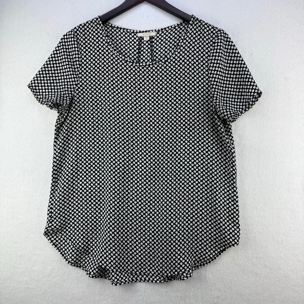 Pleione Top Women Sz XS Black polka dot pleated back